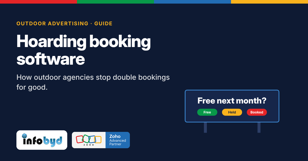 Billboard with the question: is this site free next month? Hoarding booking software for outdoor agencies